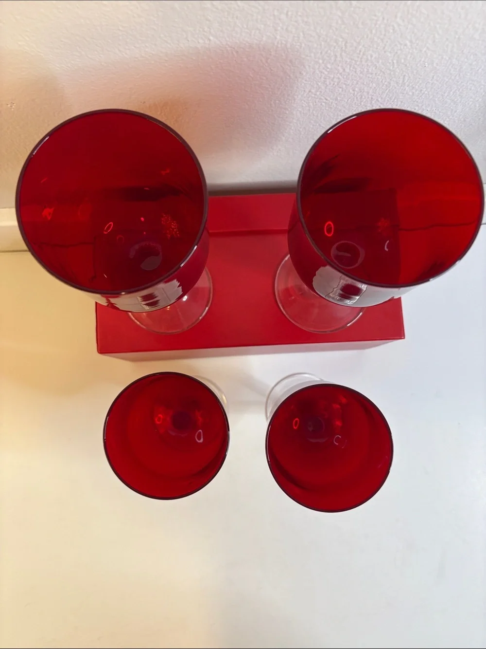 Crate & Barrel Ruby Red Stem Wine Glasses Set of 4